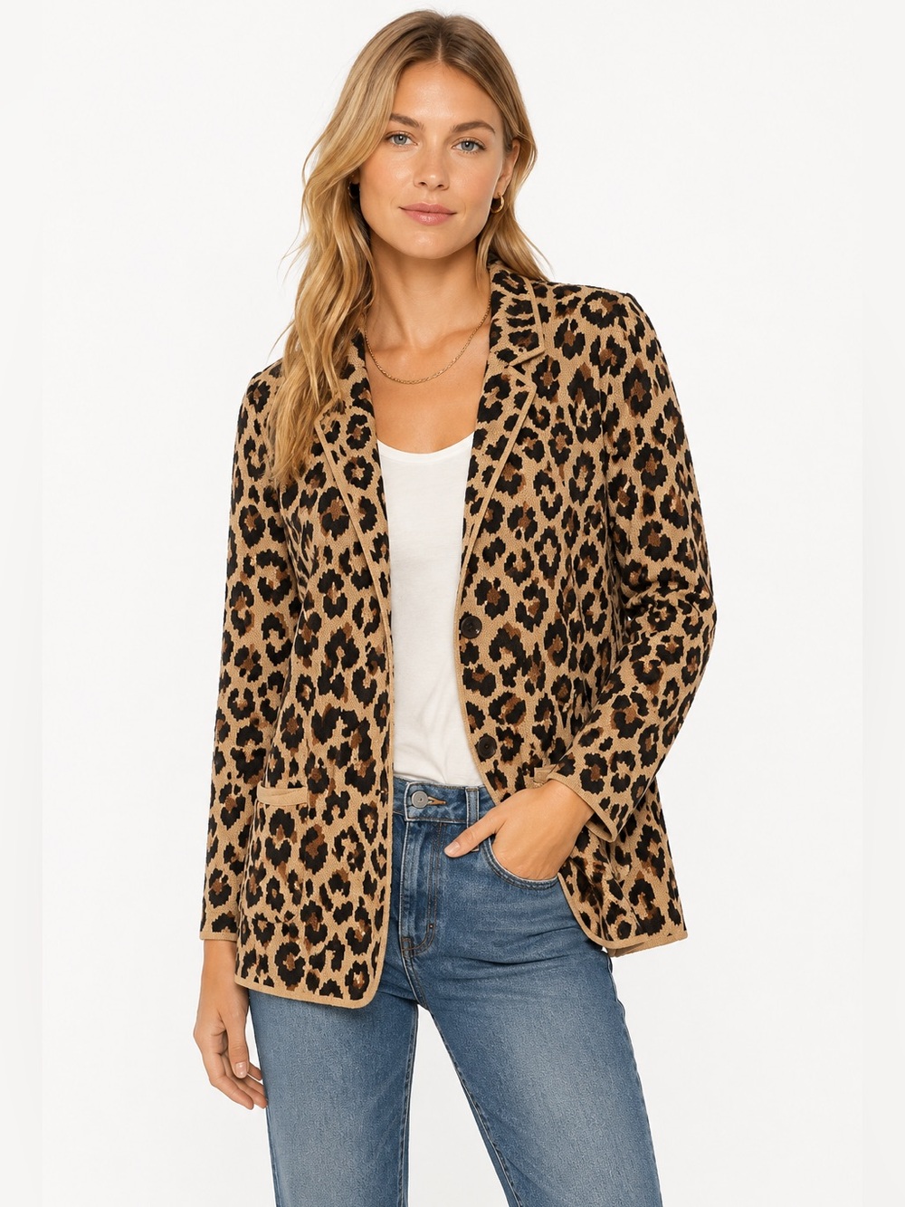 J.Crew Factory Leopard Print Cotton Sweater Blazer Jacket AS303 Medium